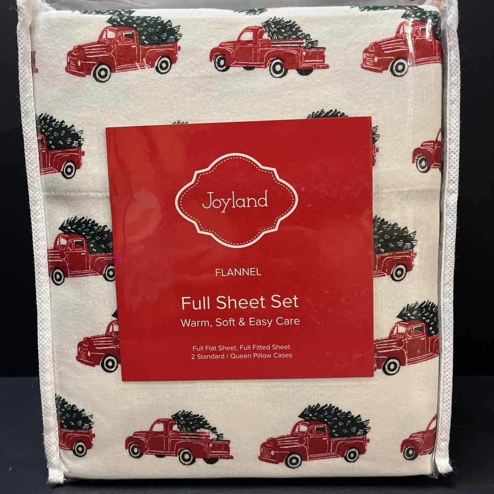 Joyland Flannel Full Sheet Set Red Truck W/Christmas Tree New Two Pillowcases